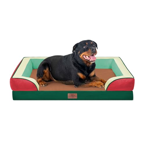 Orthopedic Dog Bed for Extra Large Dogs with Bolster (45.0"L x 35.0"W x 8.5"Th / Watermelon Mist)