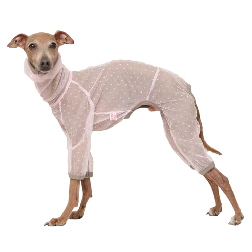 D Doggy Star Italian Greyhound Clothes Sheer Mesh Onesie Summer Jumpsuit Breathable Full Body Protection for Outdoor Walks Small Whippet Fit (M / Sheer Mesh Pink)