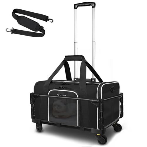 Small Pet Carrier 17"x12"x8.5" with Wheels Airline Approved (17.0"L x 12.0"W x 8.5"H / Black and Wheeled)