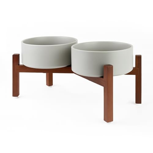 Raised Ceramic Dog Bowls Set with Non (42.27 Oz / Gray)