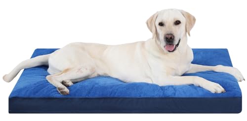 Waterproof Large Dog Bed for Crate with Washable Cover (35.0"L x 22.0"W x 3.0"Th / Navy)
