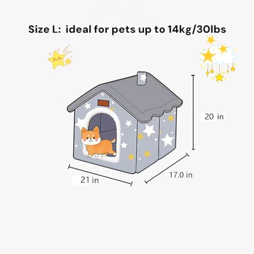Dog House Indoor Portable Puppy Cave Cat Nest Kennel Pet Bed (Grey / L:Size fits 14kg/30lbs (Pets))