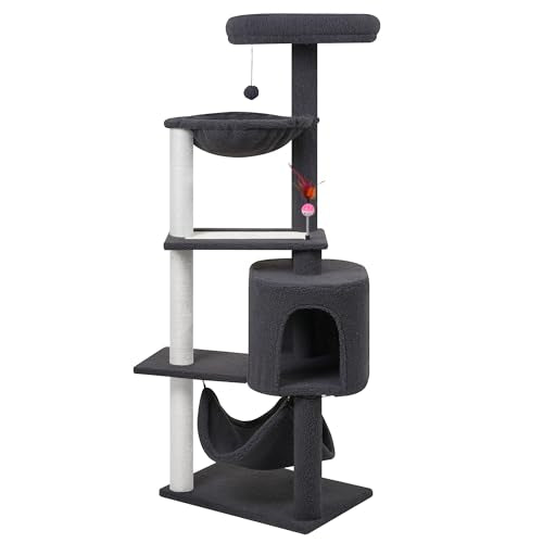 Cat Tree with Cat Condo Scratch Posts Scratch Tablet and Big Hammock (60.2'' Grey)