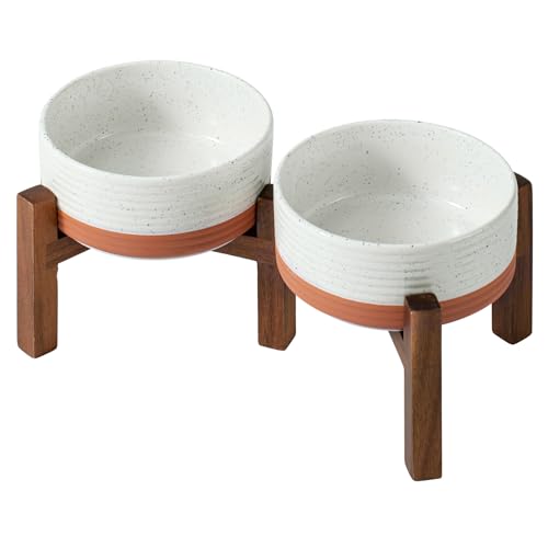 Elevated Dog Bowls (Double Bowls with Stand- Vanilla White / 3.4CUPS)