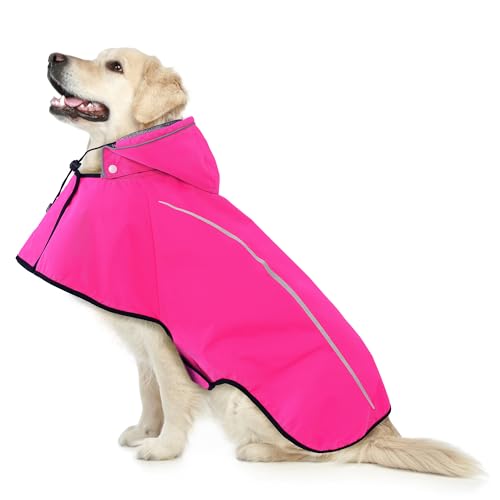 Dog Raincoat Adjustable Waterproof Pet Rain Jacket (Hot Pink / Large)