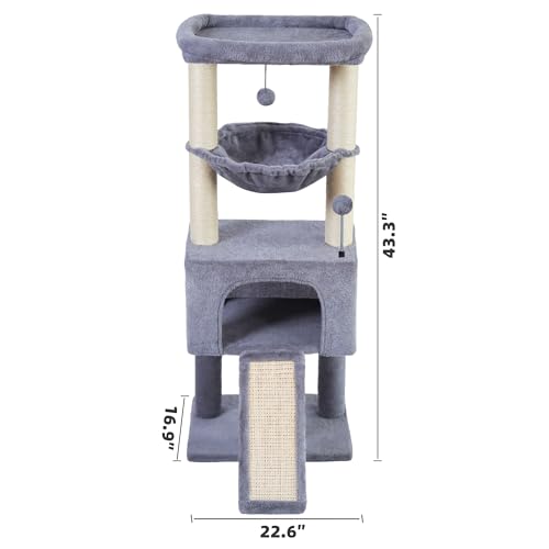 Fashion Design 43.3" Cat Trees with Cat Houses (Grey / 43.3")