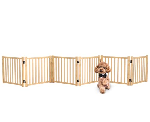 Wooden Freestanding Pet Gate Indoor (【6 Panels】H:16.9")