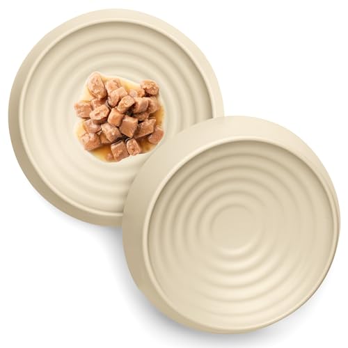 Cat Bowls Whisker Friendly Food Bowl for Indoor Cats (Dish - Set of Two / Sand)