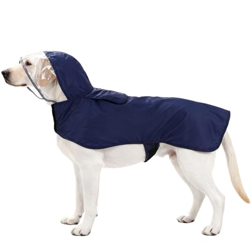 Pet Raincoat Packable Hooded Dog Rain Jacket Reflective Strips Lightweight Adjustable Poncho for Small Medium Large Dogs Blue XL (XL (Back:20 Inches) / Blue)