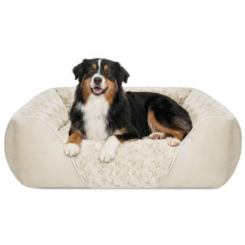 X Large Dog Bed Rectangle Washable Orthopedic Soft Calming Sleeping Durable Pet Cuddler with Anti (XL(35"x 25"x 9") / Cream)