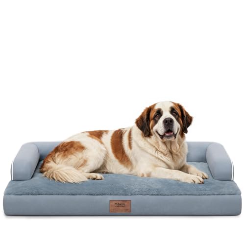 Orthopedic Waterproof Jumbo Dog Bed with Bolster for Extra Large Dogs (53.0"L x 42.0"W x 8.0"Th / Grey)