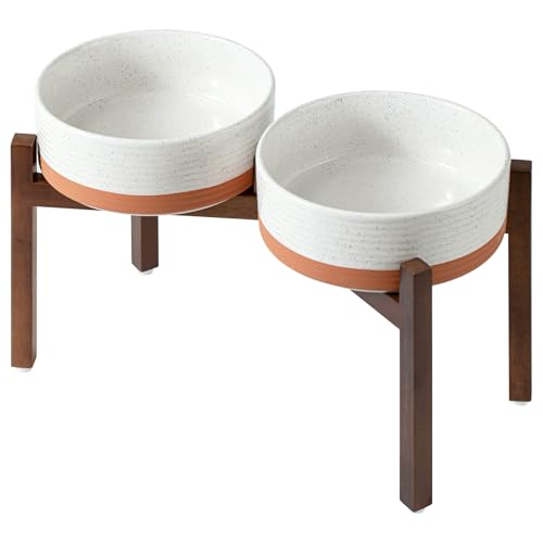 Elevated Dog Bowls (Double Bowls with Stand- Vanilla White / 7.6CUPS)