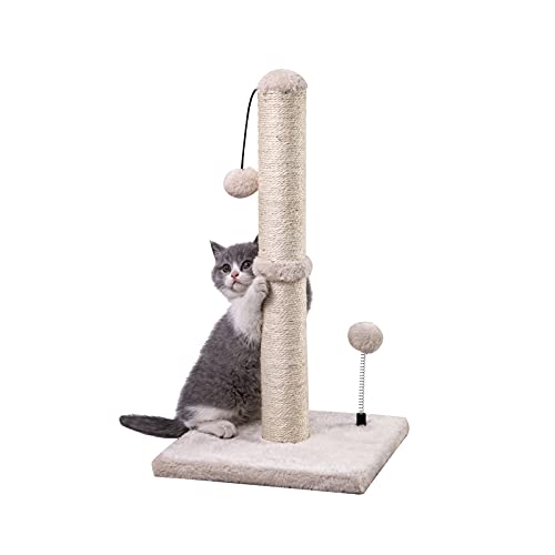 Cat Scratching Post Premium Basics Kitten Scratcher Sisal Scratch Posts with Hanging Ball 22in for Kittens or Smaller Cats (22 inches for kitten / Beige)