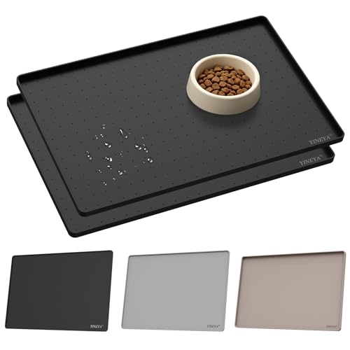 2 Pack Silicone Dog & Cat Food Mat Waterproof 22" x 14" (Black-2Pack / 22" x 14")
