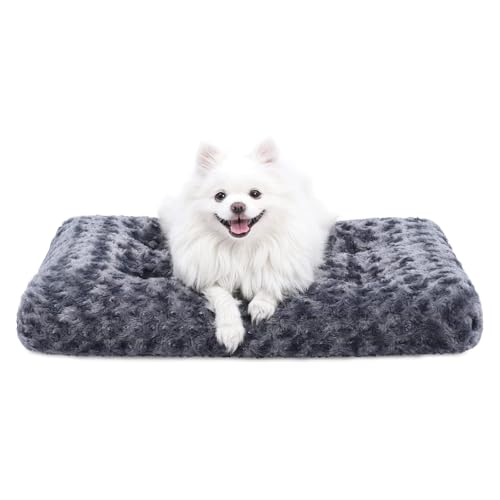 Washable Dog Bed Small Dog Crate Bed Plush Pet Mat 23"x18" Dark Gray (Dark Grey / 23.0"L x 18.0"W x 3.0"Th)
