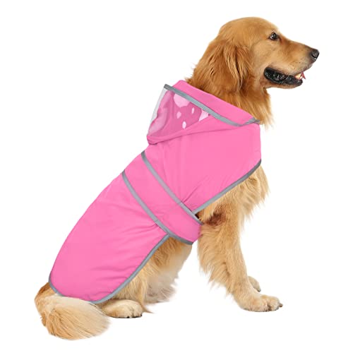 Clear Hooded Dog Raincoat Jacket Poncho with Dog Leash Hole Pink XXL (XX-Large / Pink)