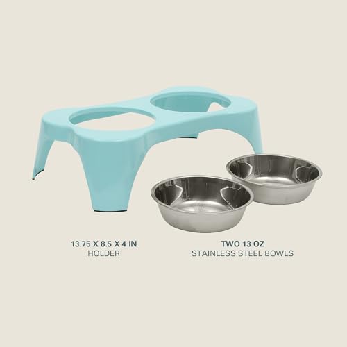 Bow Wow Meow 3 (Teal / 13oz Dog Bowl (Set of 2 w/ Elevated Holder))