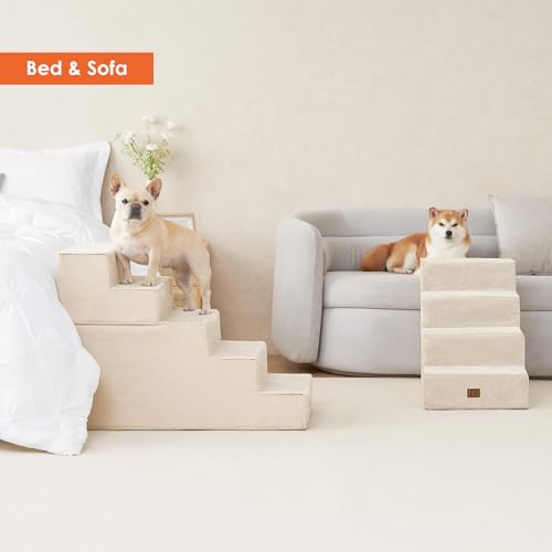 Dog Stairs for High Bed 25" H (Beige / Extra Wide 17.7" x 35" x 25")