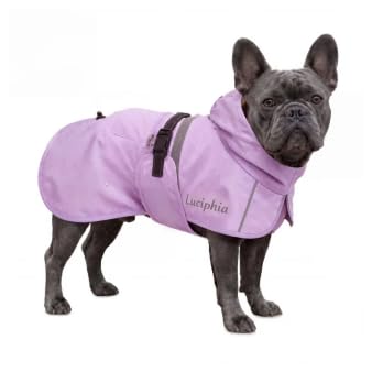Dog Raincoat Adjustable Hooded Reflective Jacket with Pocket (Purple / Large)