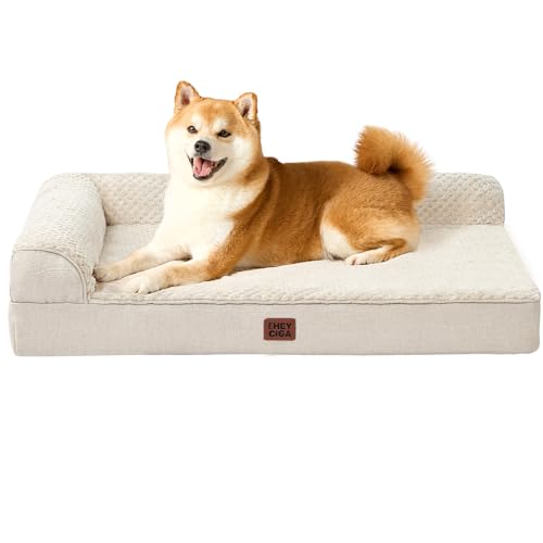 Memory Foam Dog Bed Large Size Dogs (Beige / 36.0"L x 27.0"W x 6"Th)