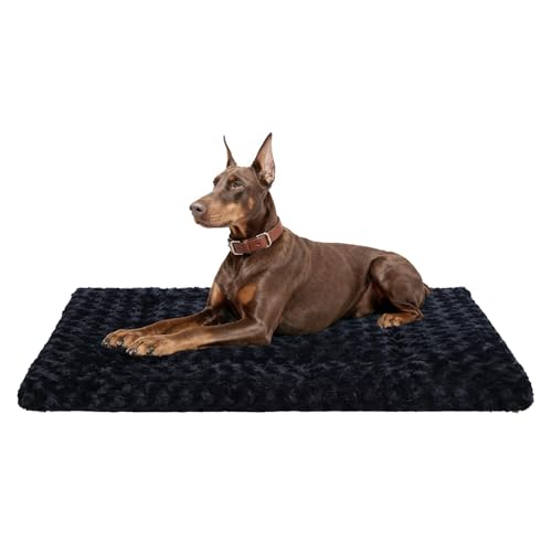 Washable Dog Bed Mat Large Size Fluffy Pet Crate Pad 48x30 XXL (Black / 48.00" x 30.00" x 1.50")