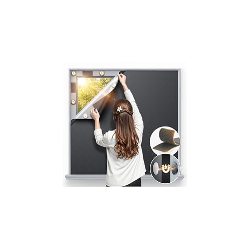 Magnetic Blackout Window Cover Portable 100% Blackout Curtains for Bedroom (Black / 58"W x 70"H)