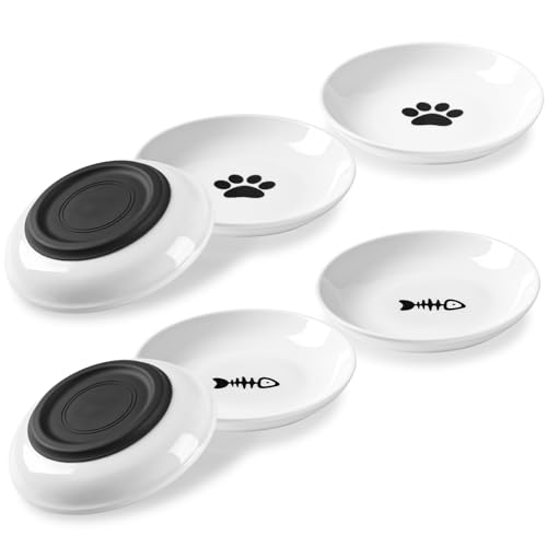 Cat Food Bowls (Shallow Dish | 6 PCS / Fishbone + Cat Paw)