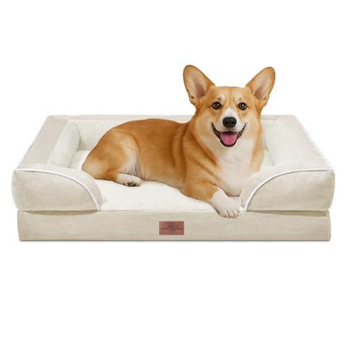 Waterproof Orthopedic Dog Beds for Large Sized Dog (35.0"L x 22.0"W x 7.0"Th / Beige)