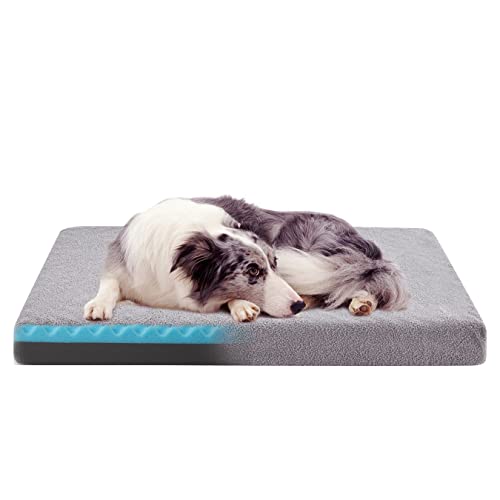 Cooling Dog Beds for Large Dogs (Light Grey / Large-35"x 22" x 3")