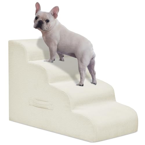 4 Step Dog Stairs Pet Ramp for High Beds (Beige / 4-Step 20"H)