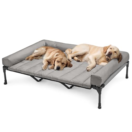 Outdoor Elevated Dog Bed with Waterproof Bolster Cushion (Light Grey / 59.0"L x 37.5"W x 9.0"Th)