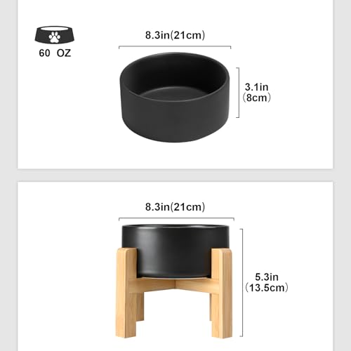 Ceramic Elevated Dog Bowls 2 Pack (Large - 7.6 CUPS*2 / Black)