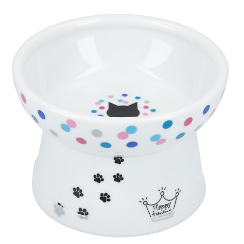 Necoichi Ceramic Raised Cat Food Bowl (Colorful Dots / Regular)