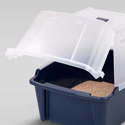 Large Front Door Cat Litter Box (Navy / Split Hooded)
