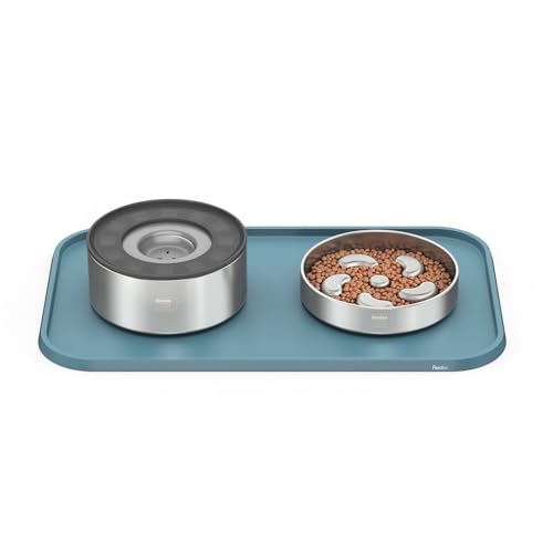 Pet Feeding Mat [Warped Resistant Raised Edge] (23.5"L x 13.5"W / Blue)