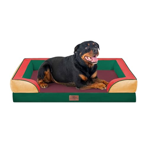 Orthopedic Dog Bed for Extra Large Dogs with Bolster (45.0"L x 35.0"W x 8.5"Th / Watermelon Meadow)