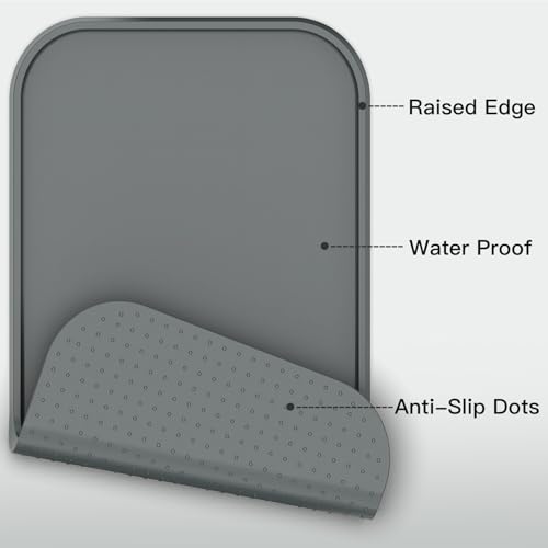 Pet Feeding Mat [Warped Resistant Raised Edge] (23.5"L x 13.5"W / Gray)