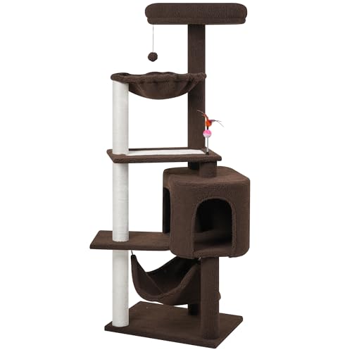 Cat Tree with Cat Condo Scratch Posts Scratch Tablet and Big Hammock (60.2'' Coffee)