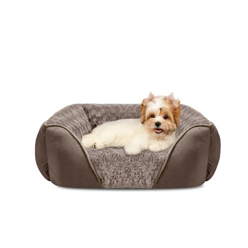 Small Dog Bed Rectangle Washable Orthopedic Soft Calming Sleeping Durable Pet Cuddler with Anti (S(20"x 19"x 6") / Dark Brown)