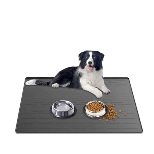 Large Dog Mat for Food and Water (Dark Gray / 31.8"L x 23.8"W)