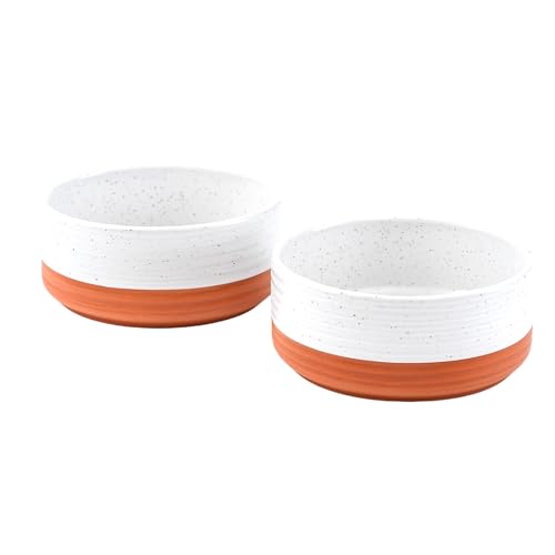 Ceramic Dog Bowls 2 Pack (7.3 in - 5.3 cups / Pattern White - Only Bowls*2)