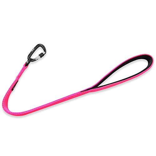 Pets 24 Inches Heavy Duty Short Leash with Comfortable Handle and Lightweight Aviation Aluminium Clip Lead (Hot Pink / 24 Inches)