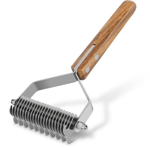 2 Sided Undercoat Rake for Dogs and Cats (L / Wood color)