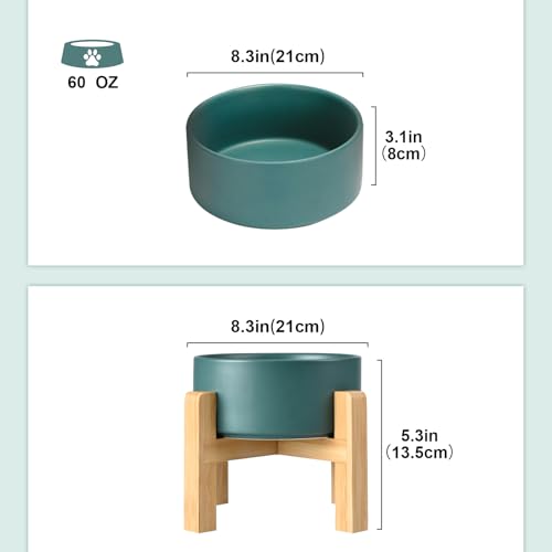 Ceramic Elevated Dog Bowls 2 Pack (Large - 7.6 CUPS*2 / Green)