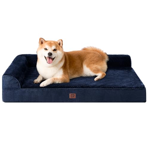Memory Foam Dog Bed Large Size Dogs (Navy Blue / 36.0"L x 27.0"W x 6"Th)
