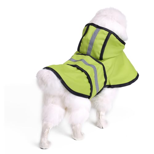 Dog Raincoat Hooded Reflective Waterproof Slicker Poncho (Green / XL(11-14 pound))