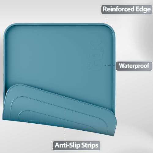 Silicone Dog Cat Food Mat Extra Thick Raised Edge (Slate Blue / 18"L x 12"W)