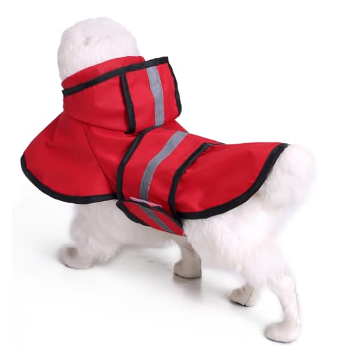 Dog Raincoat Hooded Reflective Waterproof Slicker Poncho (Red / M(5-7 pound))