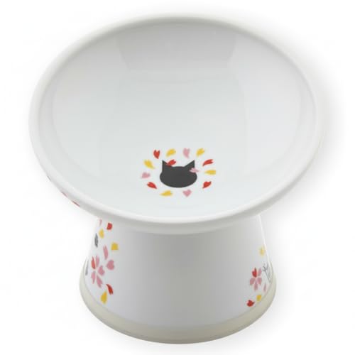 Necoichi Raised Cat Food Bowl (Sakura / Large Extra Wide Tilted)