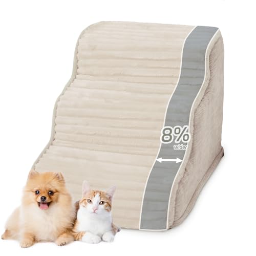 Dog Stairs for Small Dogs & Cats 15.7" H (Beige / Extra Wide 3 Step-15.7"H)